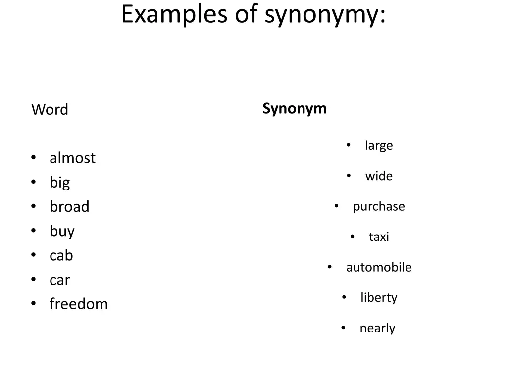 examples of synonymy 1