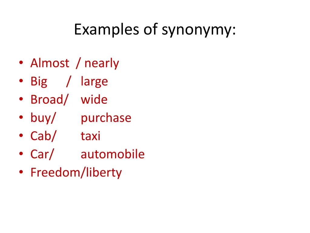 examples of synonymy