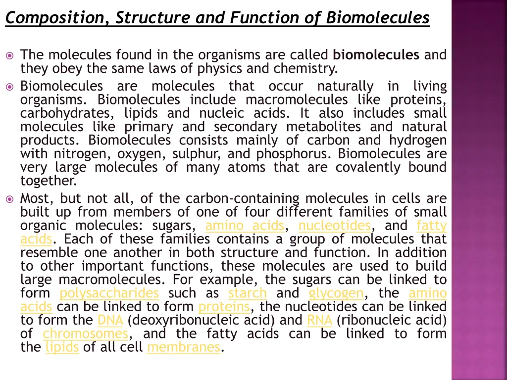 composition structure and function of biomolecules