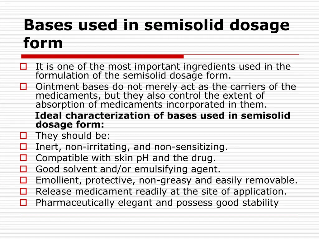 bases used in semisolid dosage form