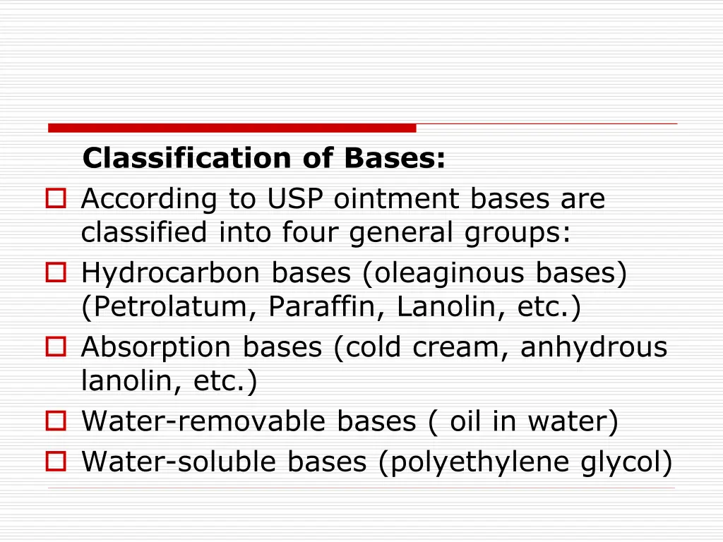 classification of bases according to usp ointment