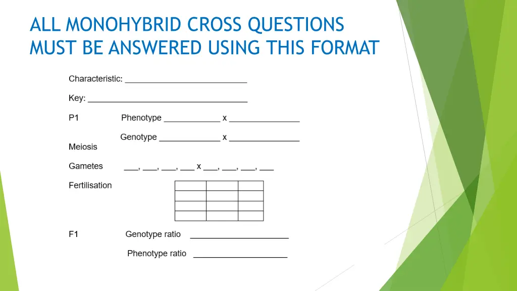 all monohybrid cross questions must be answered