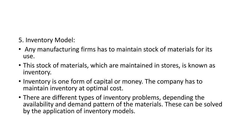 5 inventory model any manufacturing firms