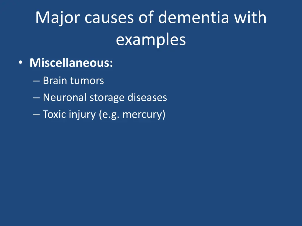 major causes of dementia with examples