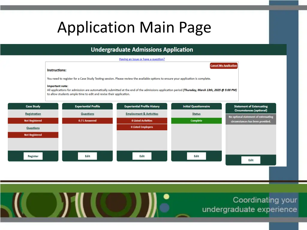 application main page