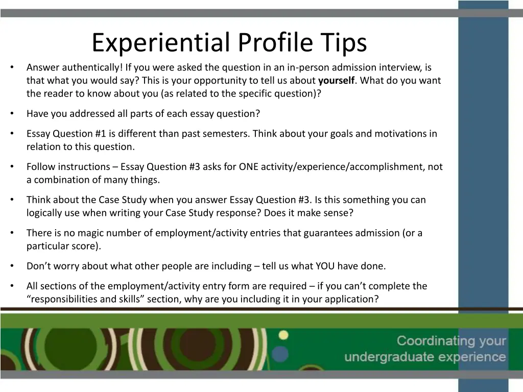 experiential profile tips answer authentically