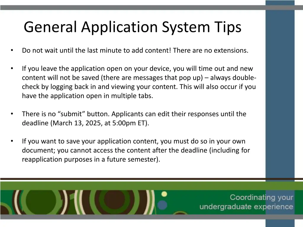 general application system tips