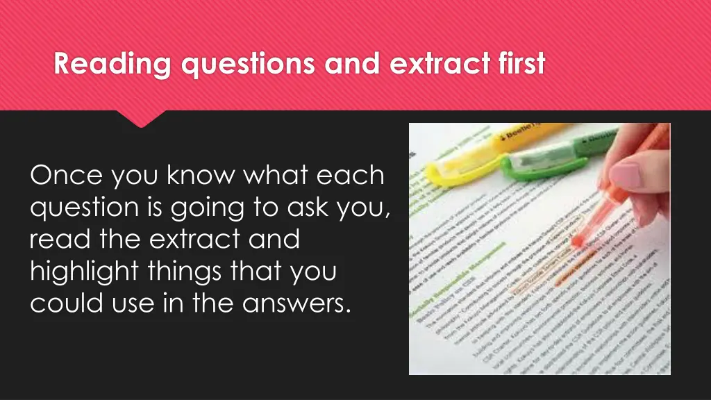 reading questions and extract first