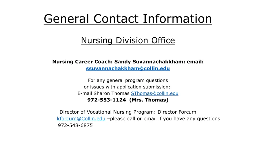 general contact information