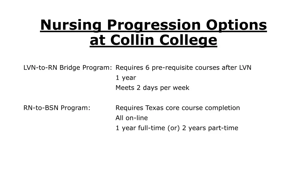 nursing progression options at collin college