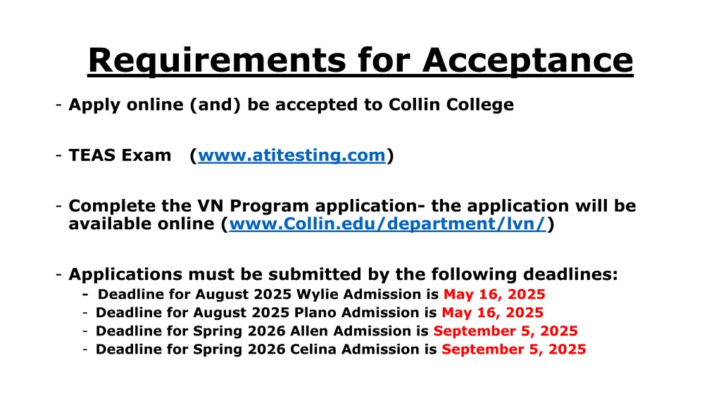 requirements for acceptance