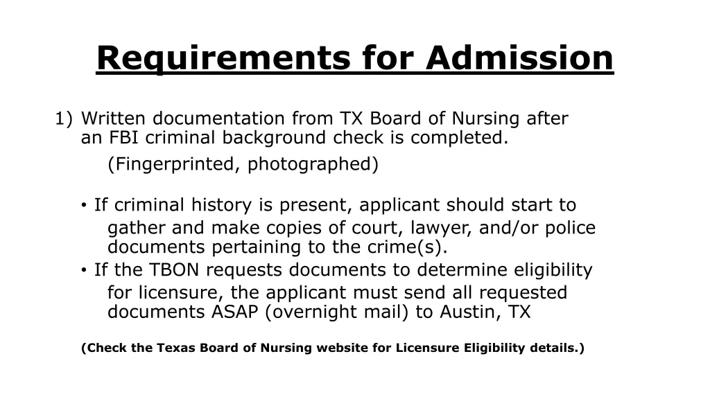 requirements for admission