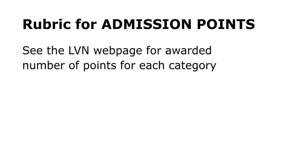 rubric for admission points