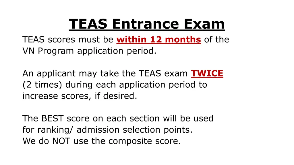 teas entrance exam teas scores must be within