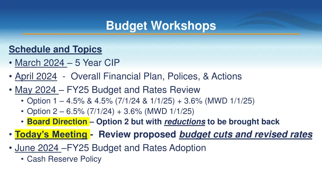 budget workshops