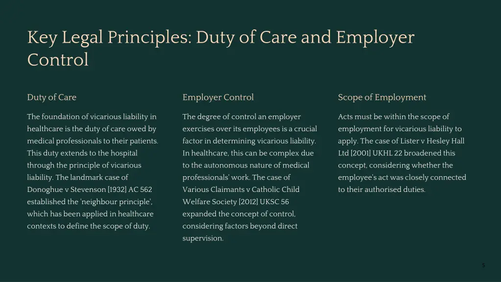 key legal principles duty of care and employer