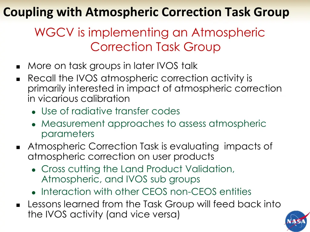 coupling with atmospheric correction task group