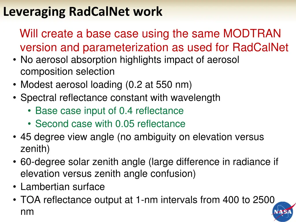 leveraging radcalnet work