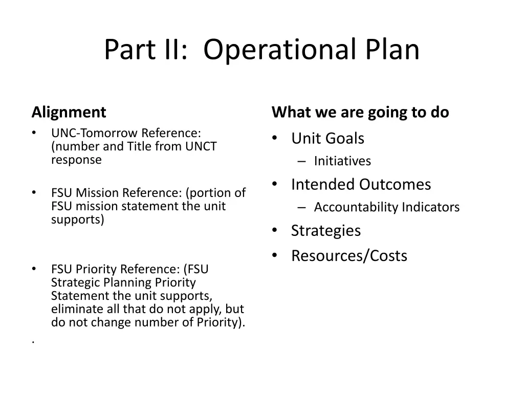 part ii operational plan