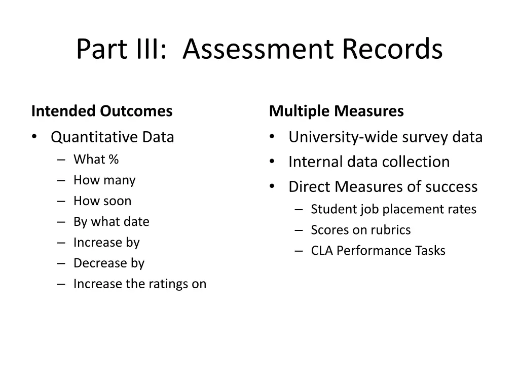 part iii assessment records