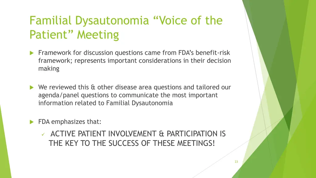 familial dysautonomia voice of the patient meeting