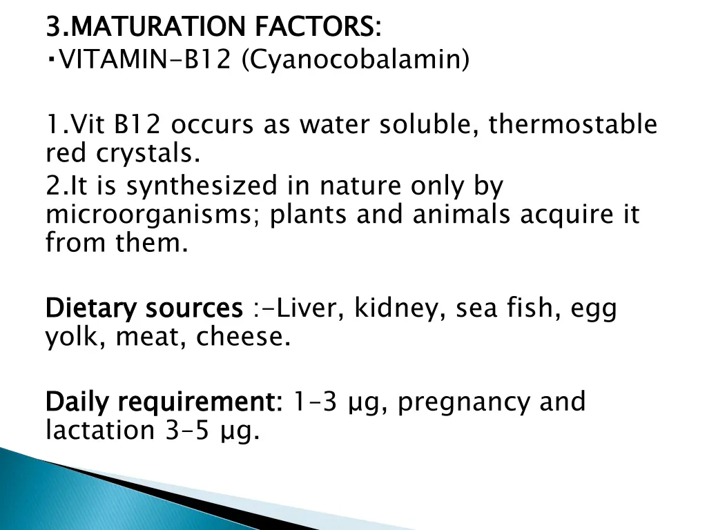 3 maturation factors vitamin b12 cyanocobalamin