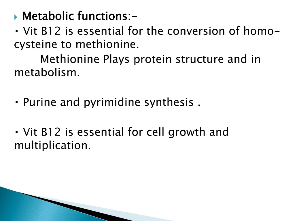 metabolic functions vit b12 is essential