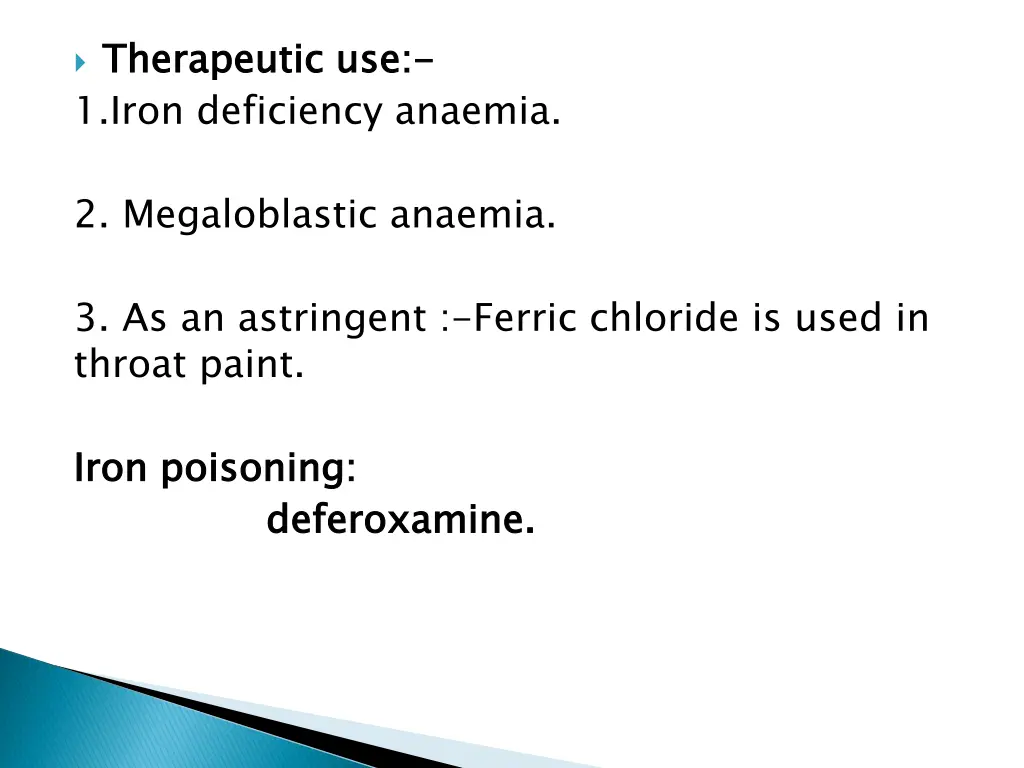 therapeutic use 1 iron deficiency anaemia