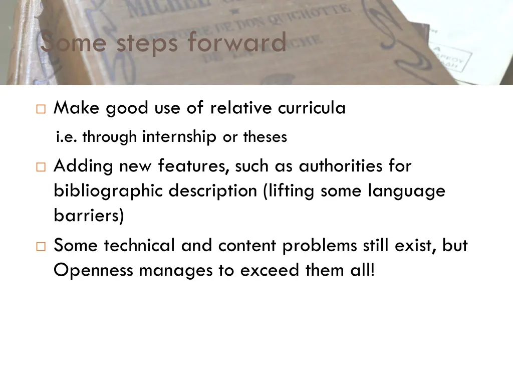 some steps forward