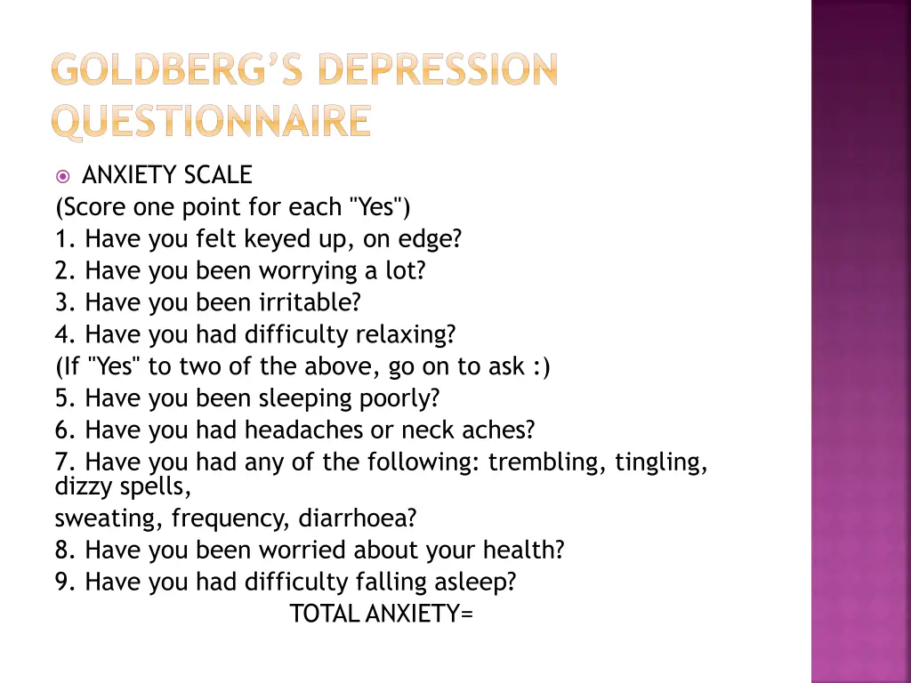 goldberg s depression questionnaire
