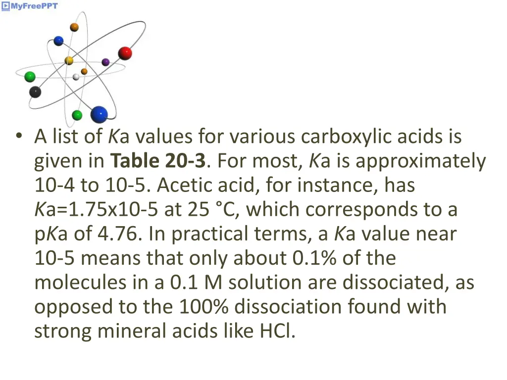 a list of k a values for various carboxylic acids