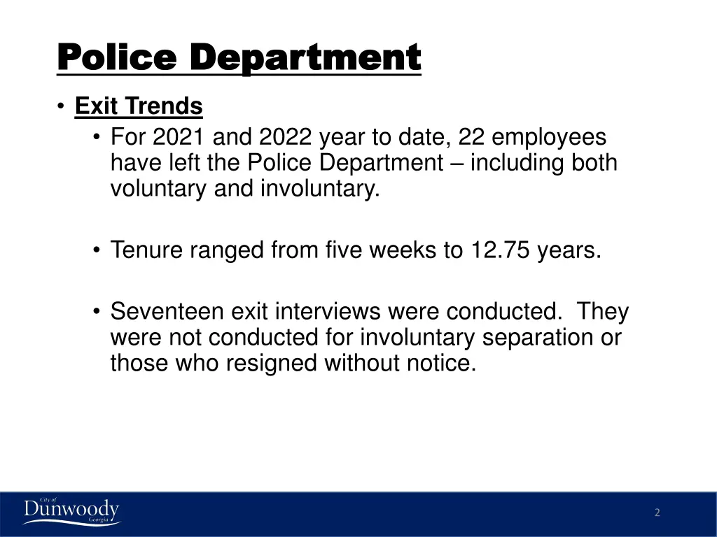 police department police department exit trends