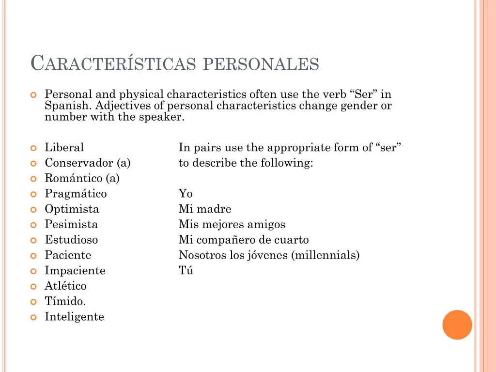 c aracter sticas personales