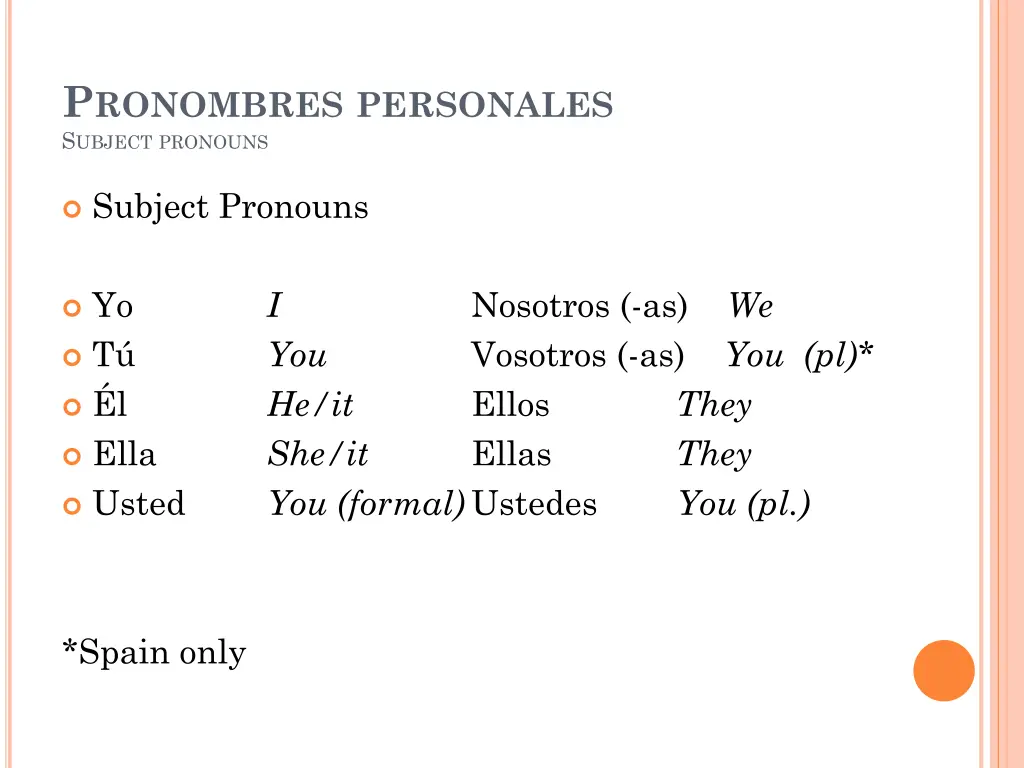 p ronombres personales s ubject pronouns