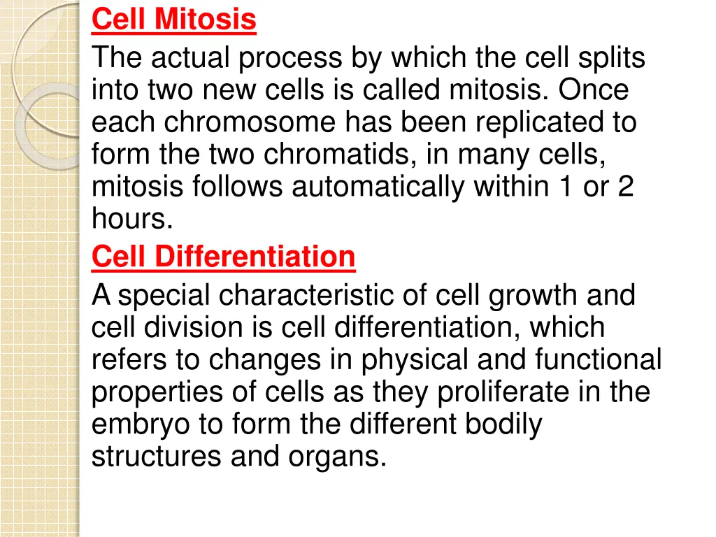 cell mitosis the actual process by which the cell