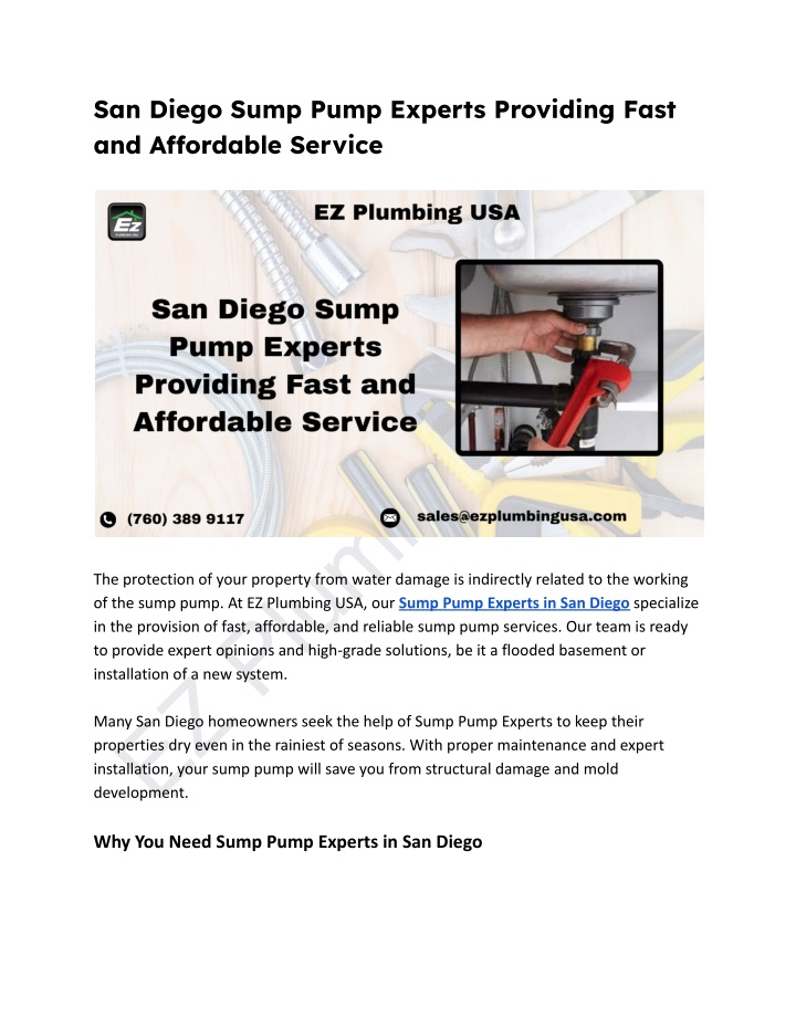 san diego sump pump experts providing fast