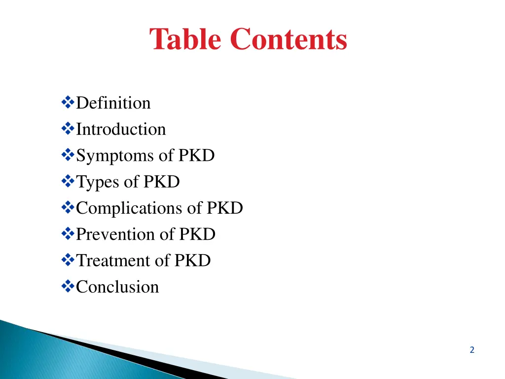 table contents