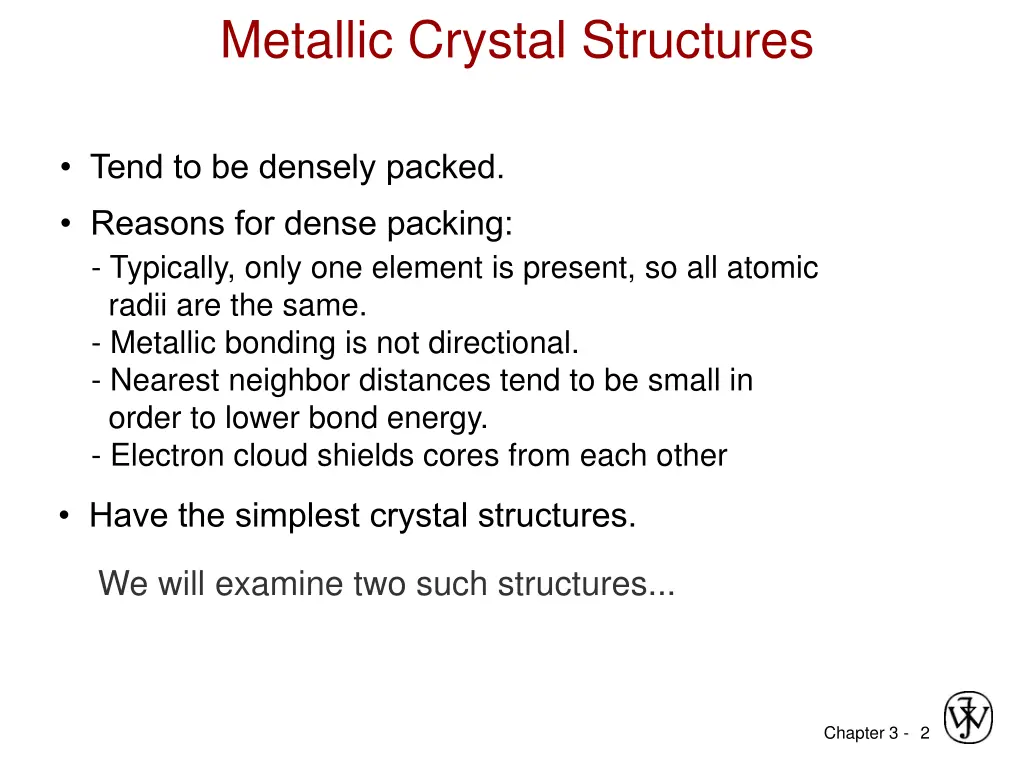 metallic crystal structures