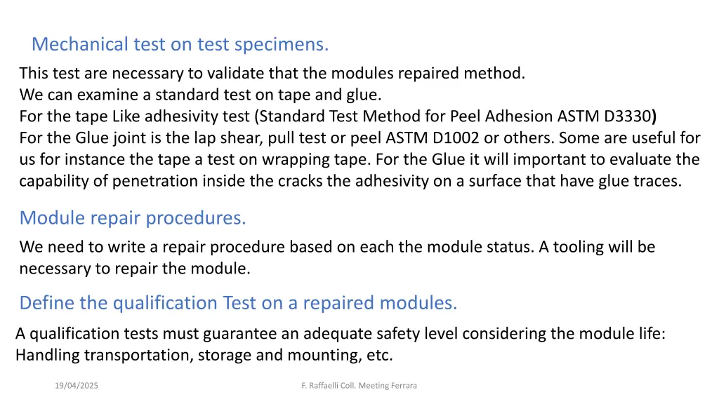 mechanical test on test specimens