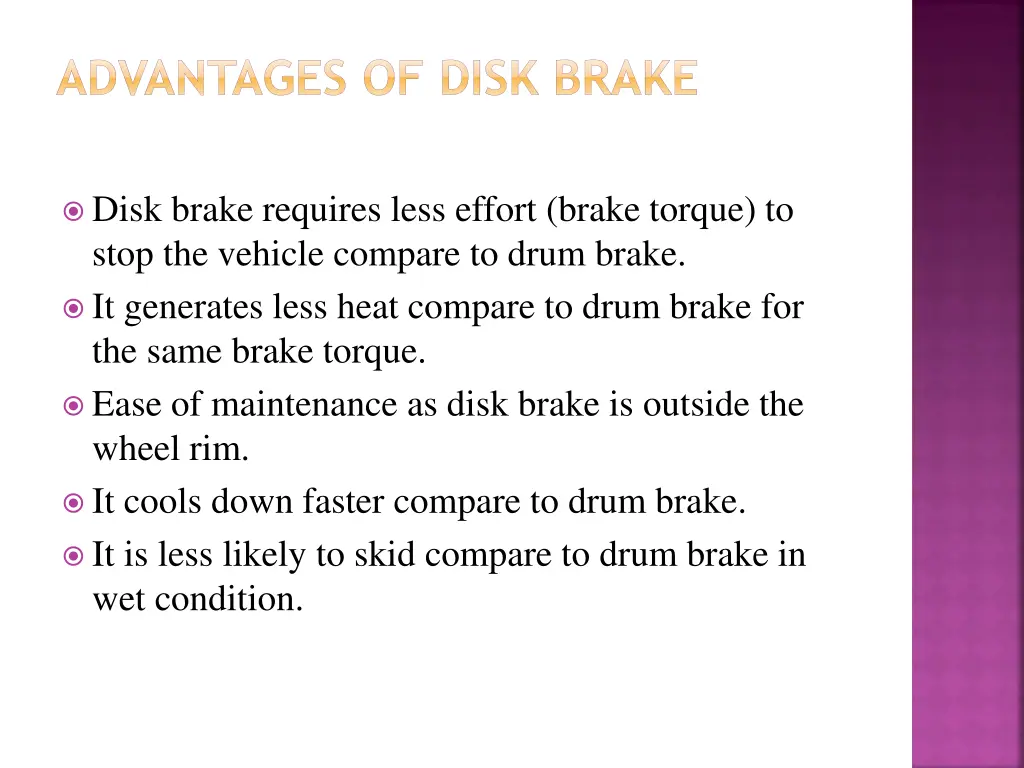 advantages of disk brake