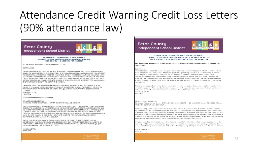 attendance credit warning credit loss letters