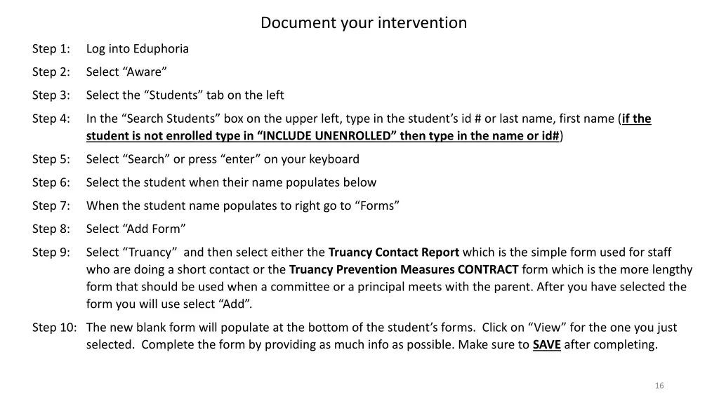 document your intervention