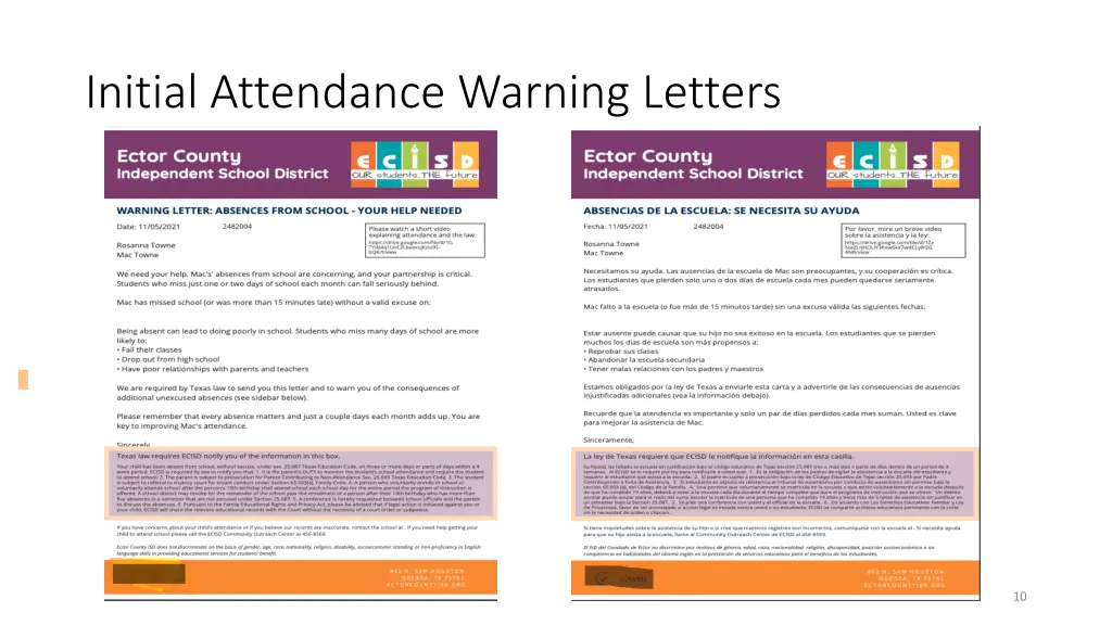 initial attendance warning letters