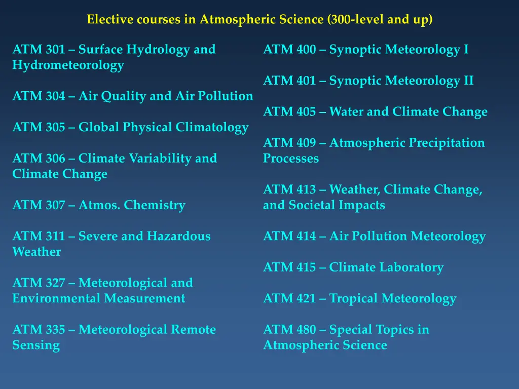 elective courses in atmospheric science 300 level