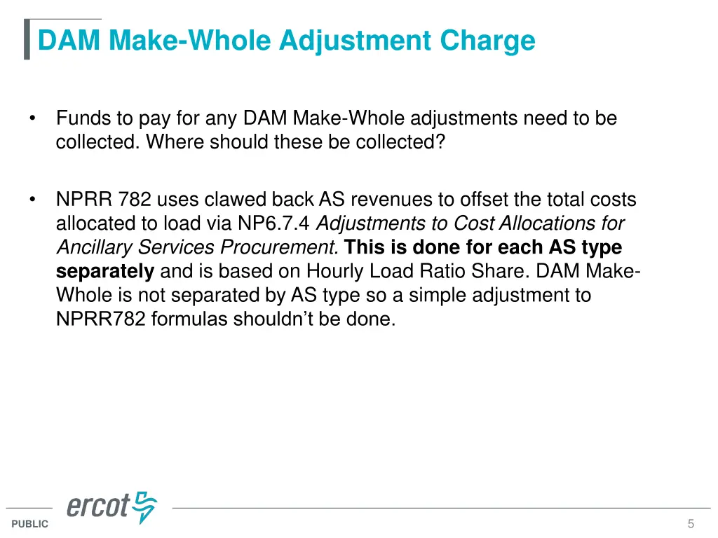 dam make whole adjustment charge