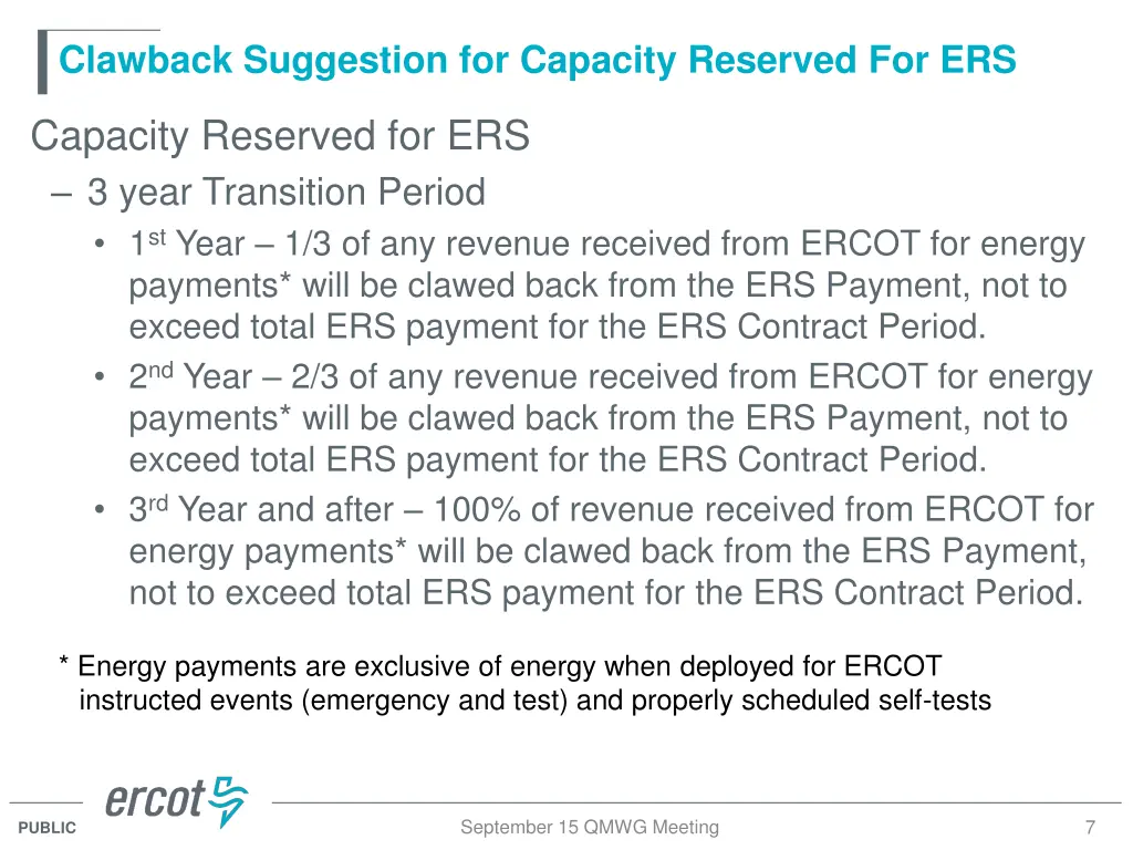clawback suggestion for capacity reserved for ers