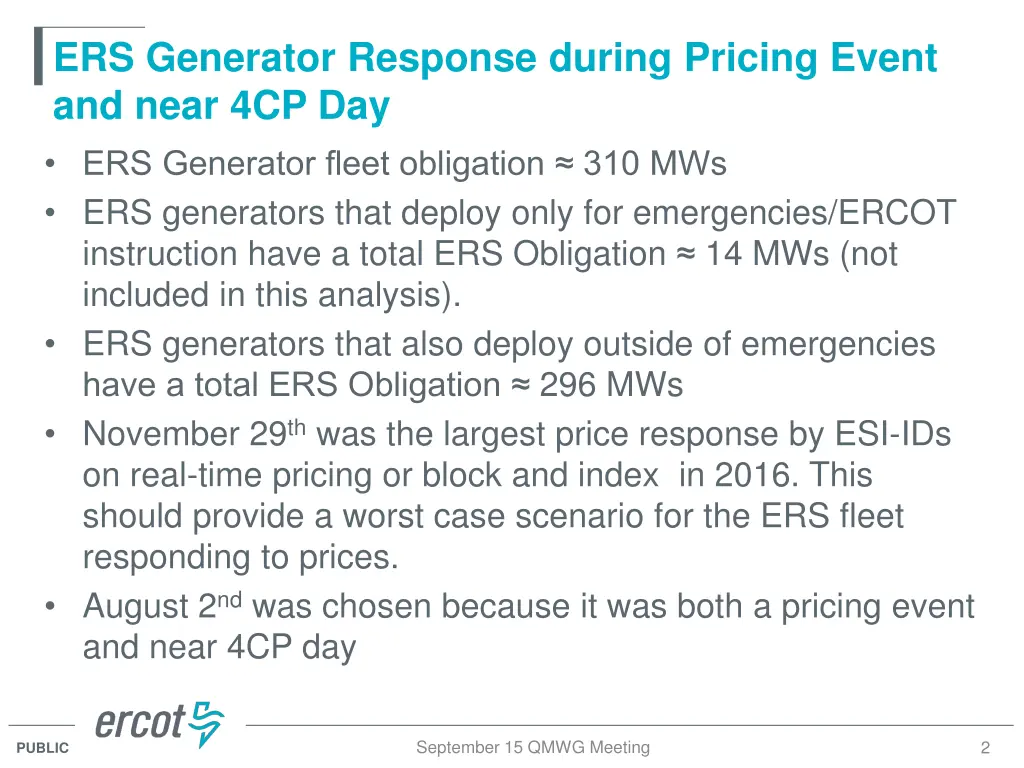 ers generator response during pricing event