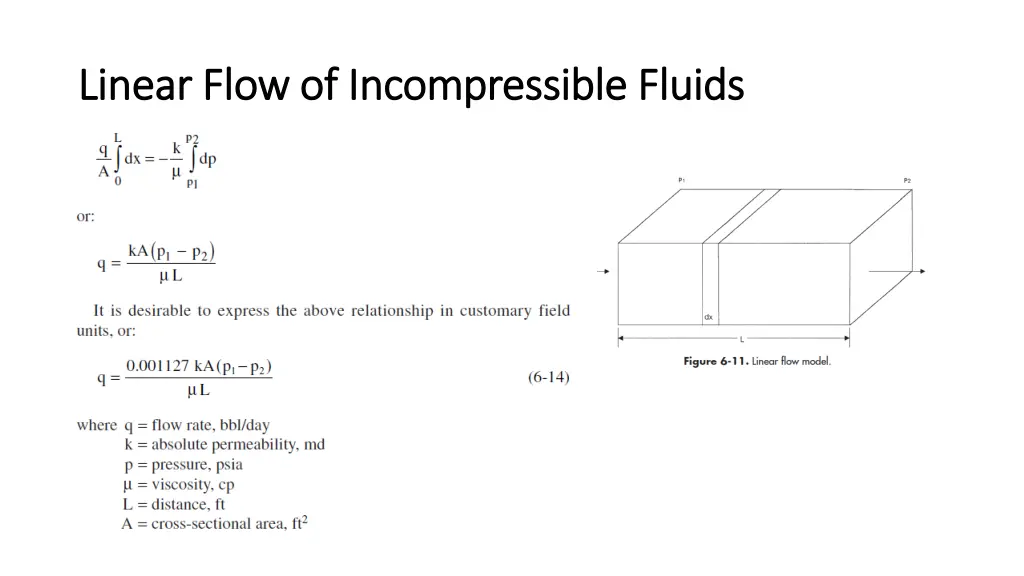 linear flow of incompressible fluids linear flow