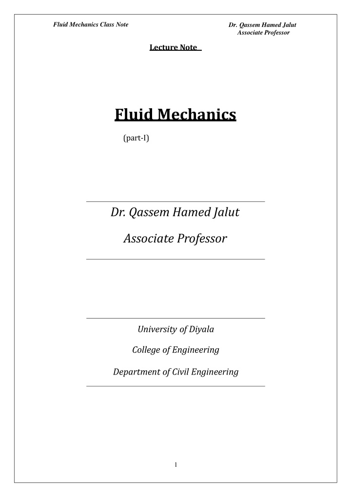 fluid mechanics class note