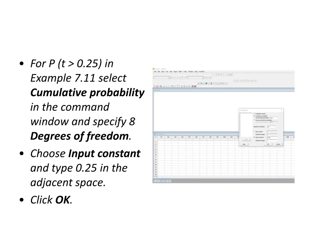 for p t 0 25 in example 7 11 select cumulative
